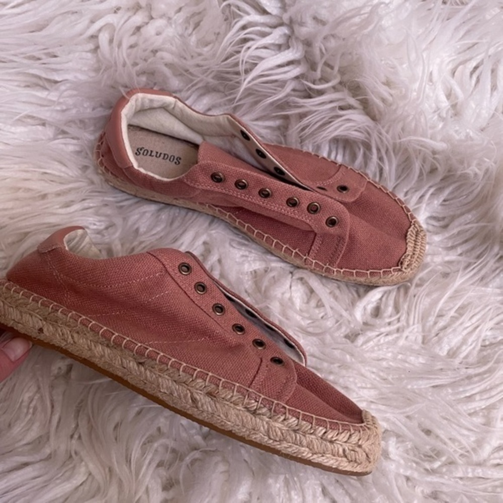 Soludos Izzy‎ dusty pink canvas espadrille flats ladies 8.5 NO LACES